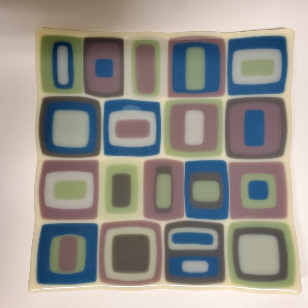Pacific Northwest Fused Art Class Platter Tray. 9.5 " Square. Functional Art.